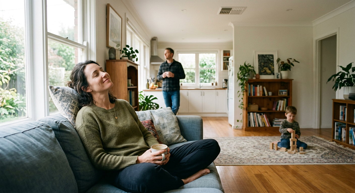 Satisfied Ottawa family relaxing at home